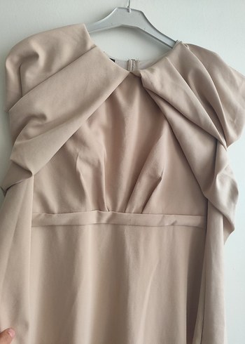 Camel Renkli Uzun Drapeli Elbise - Görsel 4