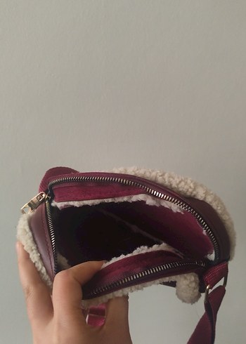 Bordo Süet Kürk Detaylı Kadın Çanta - Görsel 3
