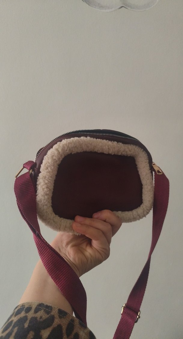 Bordo Süet Kürk Detaylı Kadın Çanta - Görsel 2