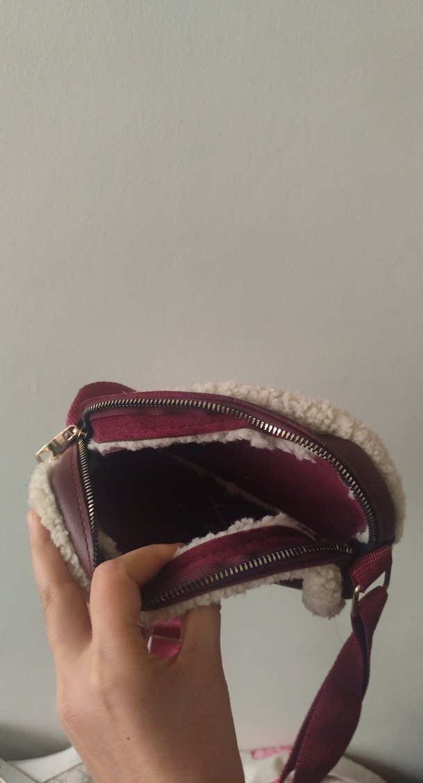 Bordo Süet Kürk Detaylı Kadın Çanta - Görsel 3