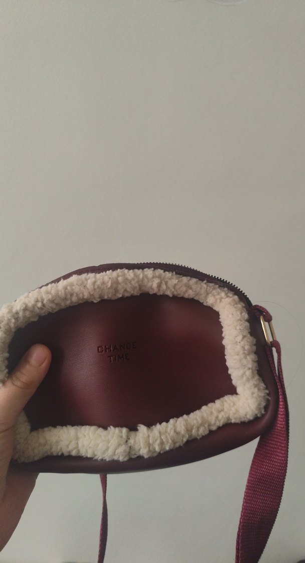 Bordo Süet Kürk Detaylı Kadın Çanta - Görsel 4