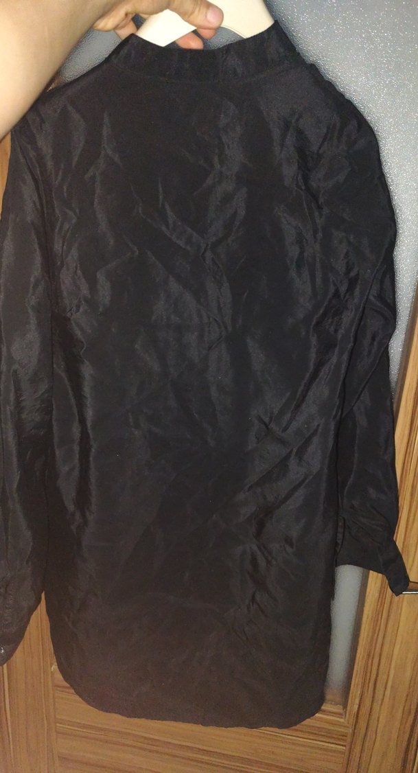 Siyah V Yaka Düğmeli Kadın Gömlek - Görsel 5