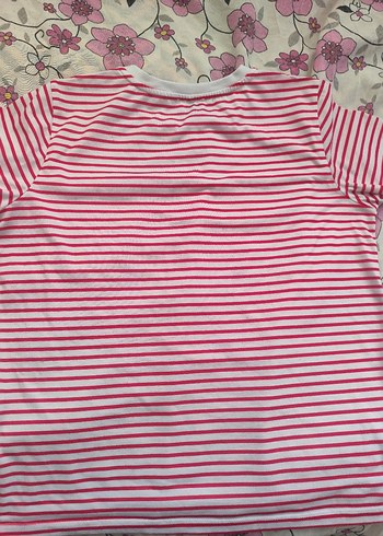 Kız Pembe Çizgili Kısa Kollu Tişört - Görsel 3