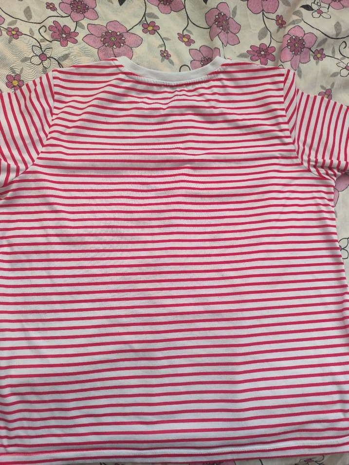 Kız Pembe Çizgili Kısa Kollu Tişört - Görsel 3
