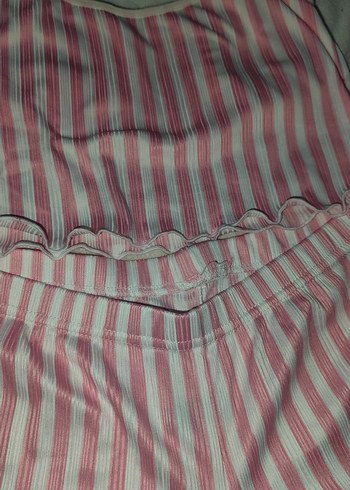 Pembe Çizgili Kolsuz Mini Kadın Pijama Takımı - Görsel 2
