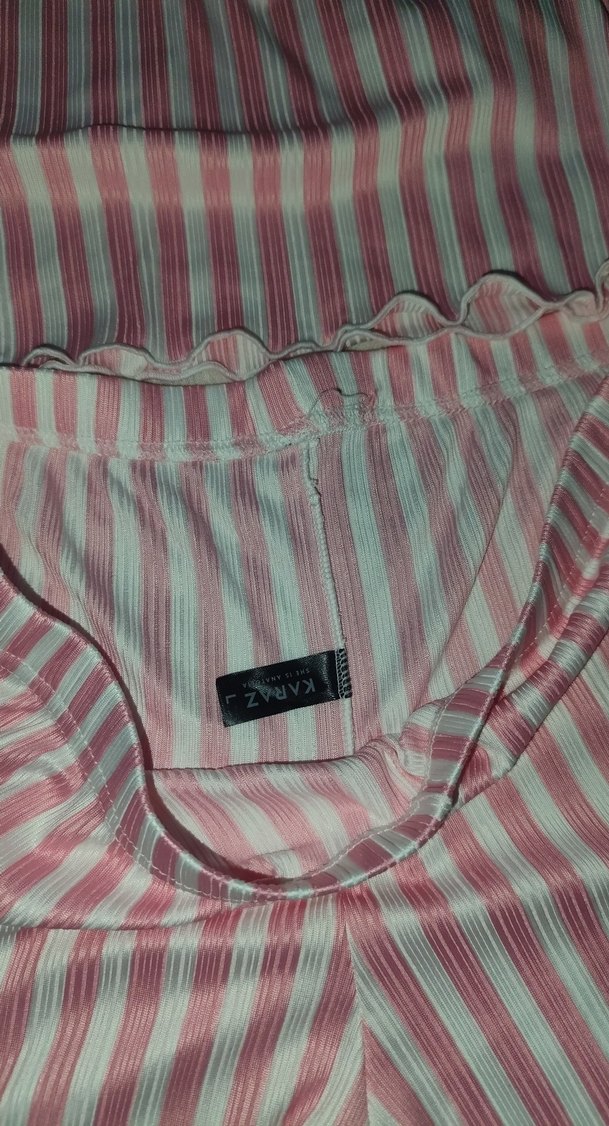 Pembe Çizgili Kolsuz Mini Kadın Pijama Takımı - Görsel 3