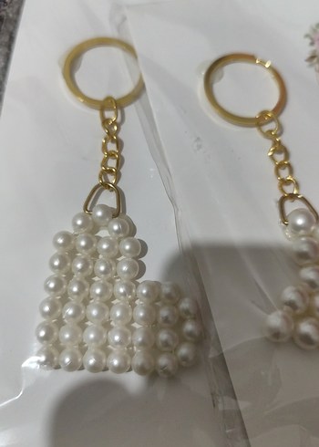 İnci Boncuklu Beyaz Bohem Anahtarlık Seti ikili - Görsel 2