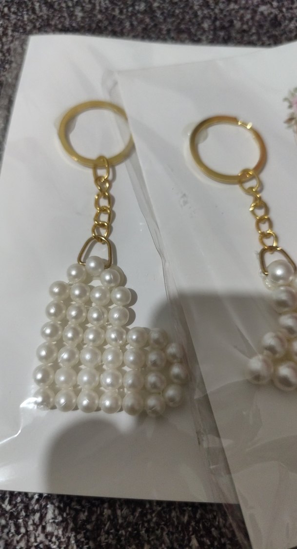 İnci Boncuklu Beyaz Bohem Anahtarlık Seti ikili - Görsel 2