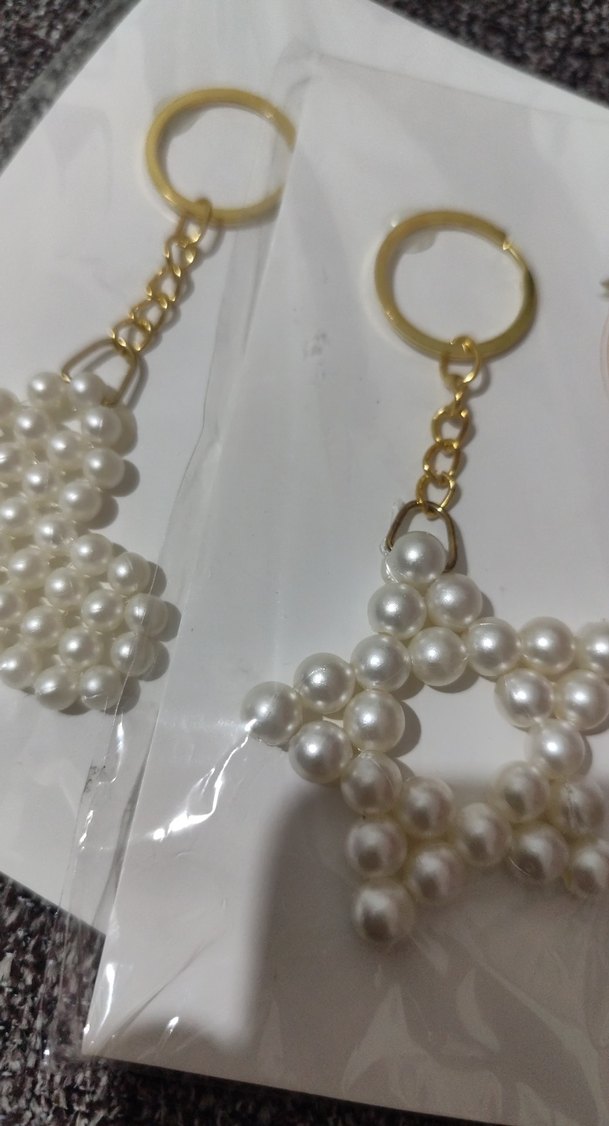 İnci Boncuklu Beyaz Bohem Anahtarlık Seti ikili - Görsel 3