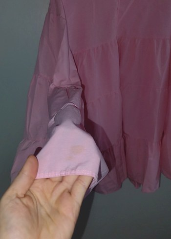 Pembe Keten Bluz Fırfırlı - Görsel 5