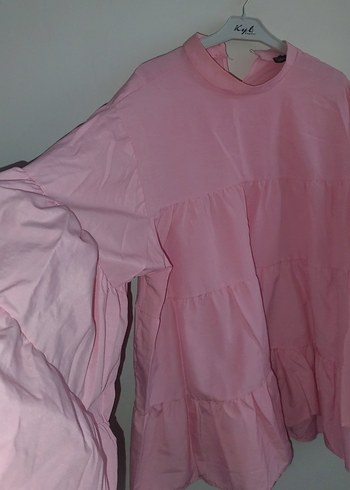 Pembe Keten Bluz Fırfırlı - Görsel 2