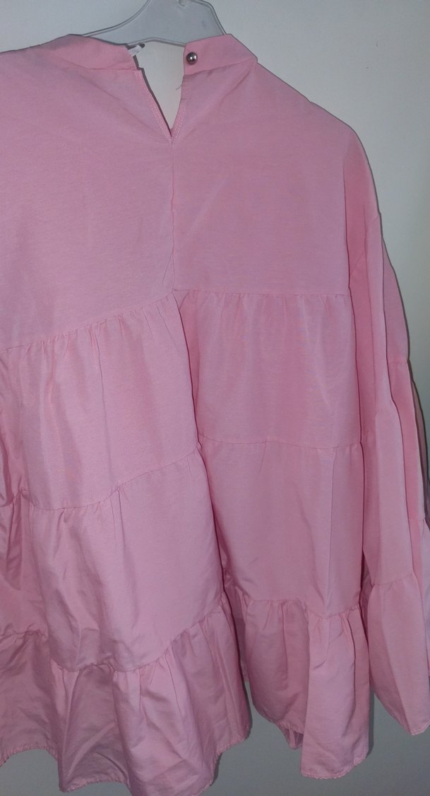 Pembe Keten  Bluz Fırfırlı - Görsel 4