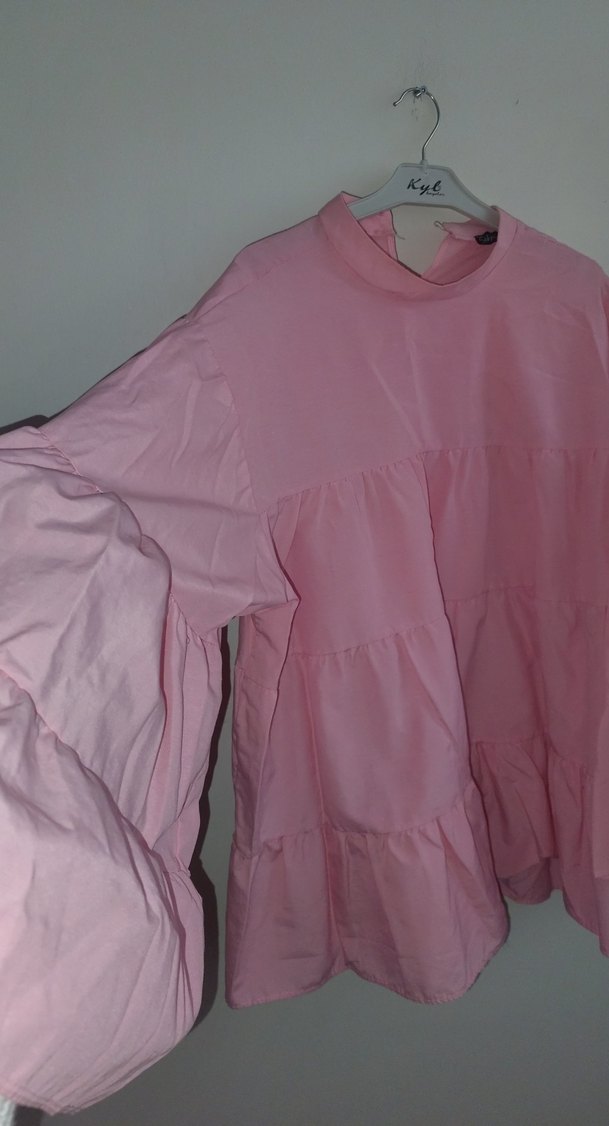 Pembe Keten  Bluz Fırfırlı - Görsel 2