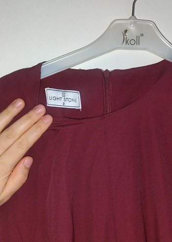 Bordo Kemerli Uzun Kadın Elbise - Görsel 3