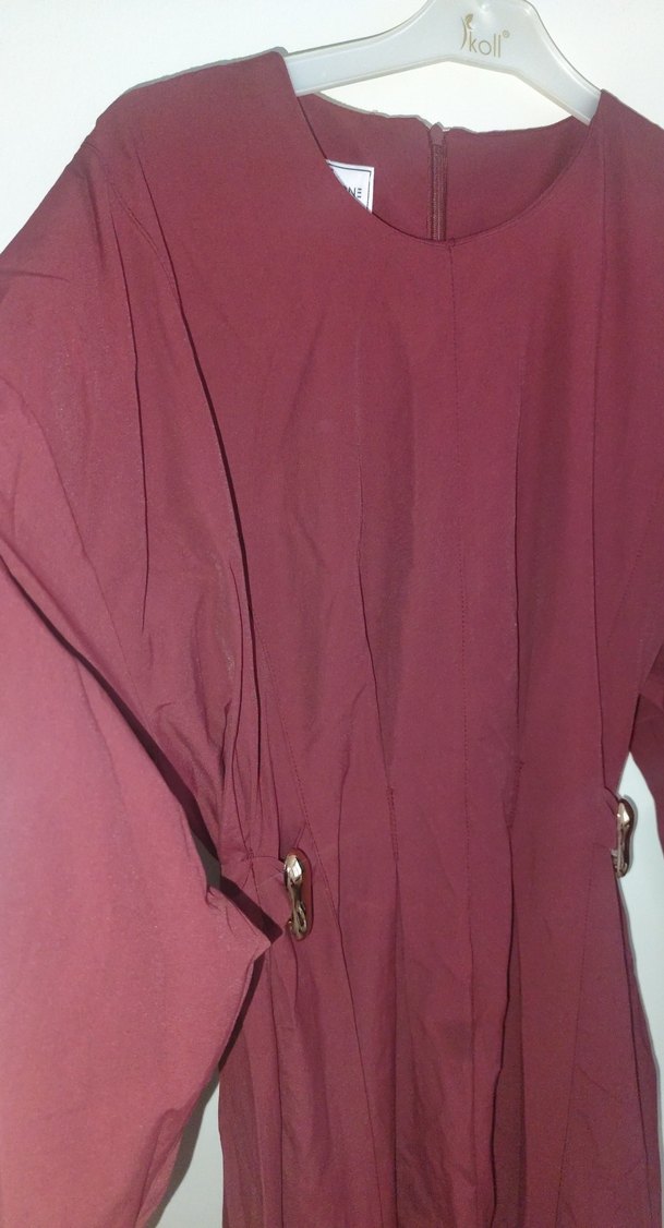 Bordo Kemerli Uzun Kadın Elbise - Görsel 2