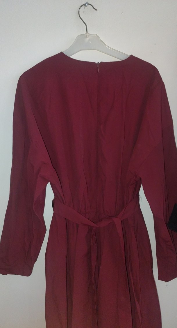 Bordo Kemerli Uzun Kadın Elbise - Görsel 4