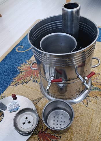 Gri ve Altın Renkli Paslanmaz Çelik Semaver - Görsel 5