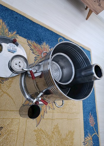 Gri ve Altın Renkli Paslanmaz Çelik Semaver - Görsel 4