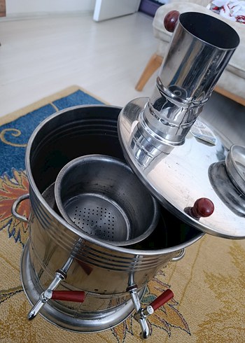 Gri ve Altın Renkli Paslanmaz Çelik Semaver - Görsel 3