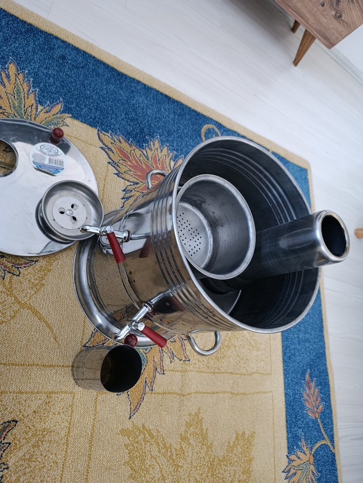 Gri ve Altın Renkli Paslanmaz Çelik Semaver - Görsel 4