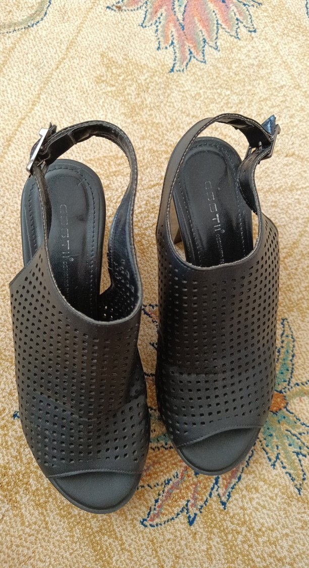 Kadın Siyah Desenli Tokalı Topuklu Sandalet - Görsel 3