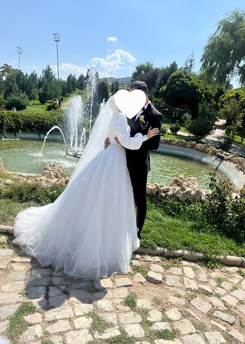 38 Beden beyaz Renk Uzun Kollu Straplez Prenses Gelinlik
