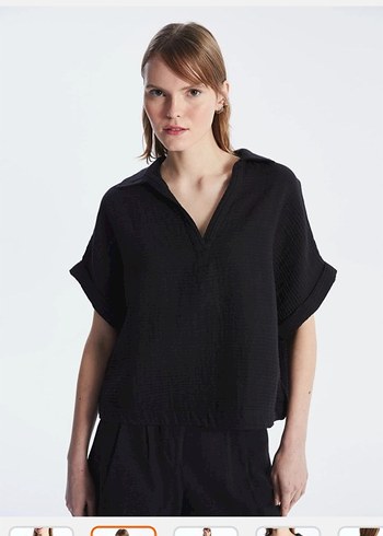 LC Waikiki LC Waikiki Siyah Oversize V Yaka Kısa Kollu Bluz