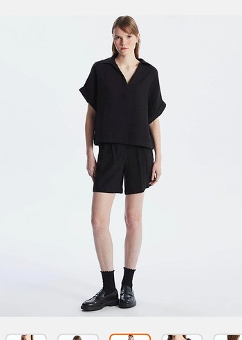 xl Beden LC Waikiki Siyah Oversize V Yaka Kısa Kollu Bluz
