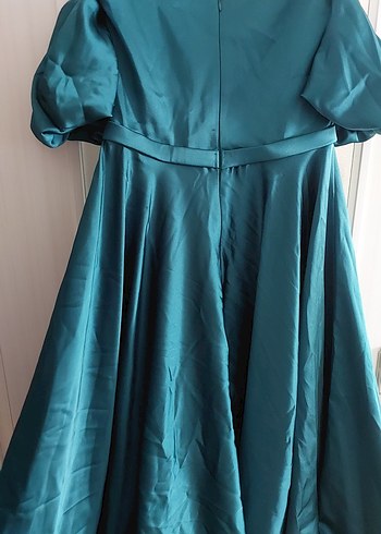 Zümrüt Yeşili Balon Kollu Kloş Etekli Midi Boy Gece Abiye Elbise - Görsel 5