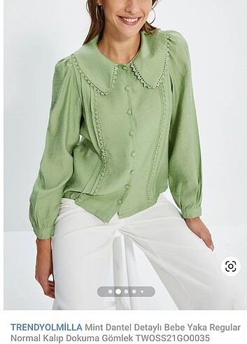 Trendyolmilla Mint Yeşili Dantel Detaylı Bebe Yaka Gömlek
