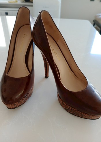 38 Beden Enzo Angiolini Kahverengi Deri Platform Topuklu Stiletto
