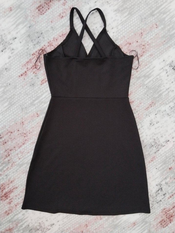 Siyah V Yaka Drapeli Midi Elbise - Görsel 3