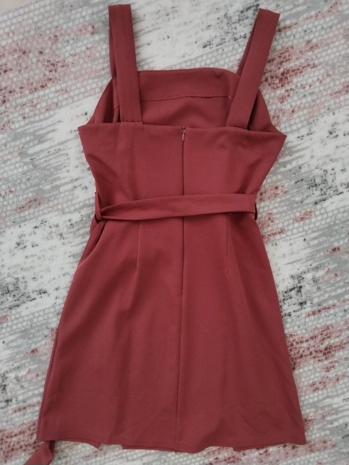 Bordo Midi Kemerli Kadın Elbise - Görsel 2