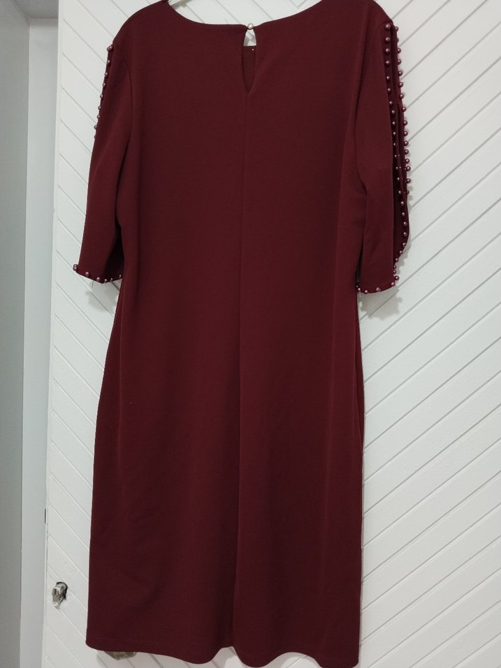 Bordo İşlemeli Kadın Triko Elbise - Görsel 2