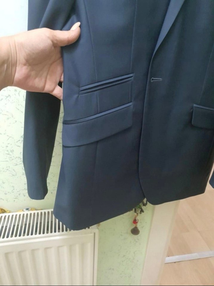 Düğmeli Siyah Erkek Ofis Takım Elbise, - Görsel 2