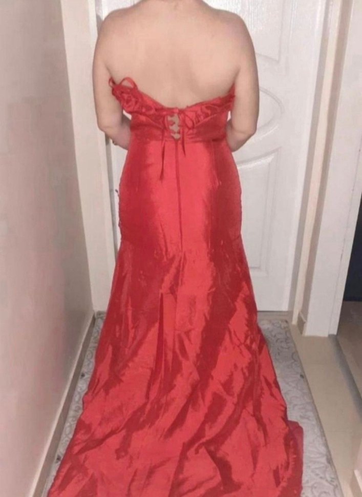 Kırmızı Drapeli Uzun Abiye kına  Elbisesi - Görsel 2