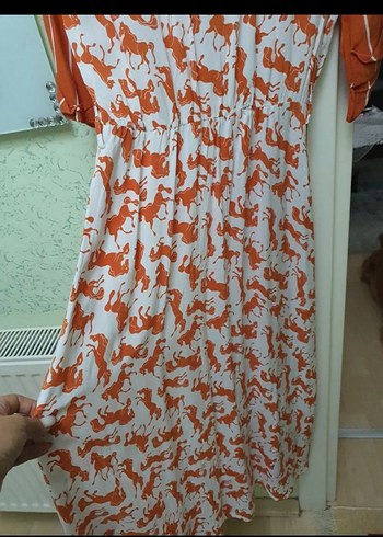 Turuncu Desenli Uzun Kadın Elbise ipekyol - Görsel 5