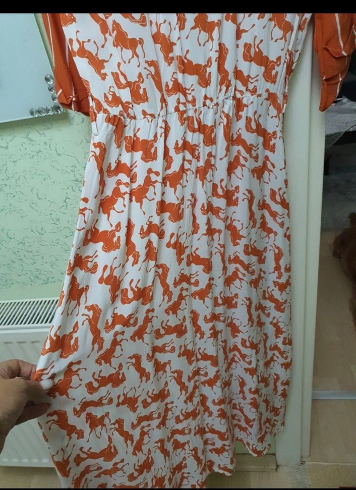 Turuncu Desenli Uzun Kadın Elbise ipekyol - Görsel 5