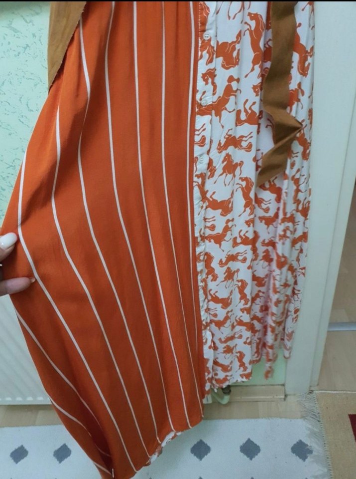 Turuncu Desenli Uzun Kadın Elbise ipekyol - Görsel 4