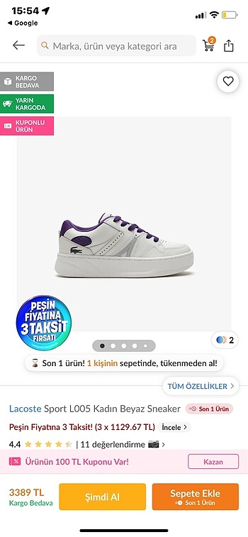 Lacoste Orjinal lacoste kadın ayakkabı