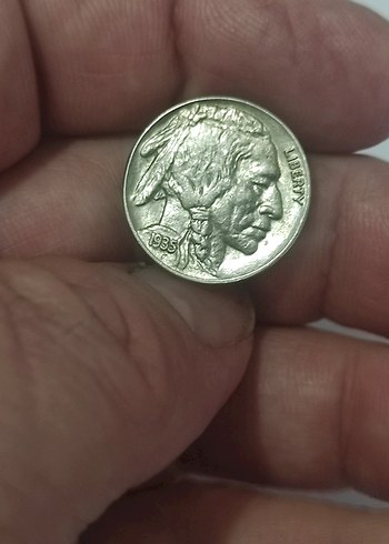 Parlak Kahverengi Vintage Erkek Rozeti Çil 1935 bufolo - Görsel 7