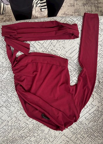 Bordo V Yaka Uzun Kollu Kadın Tulum