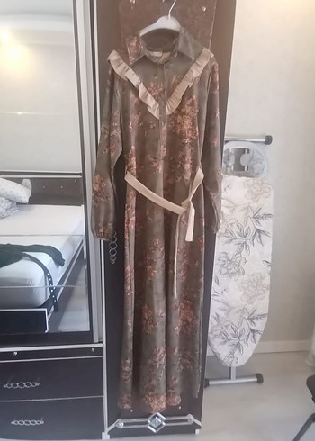 Uzun Kollu desenli Vintage Elbise