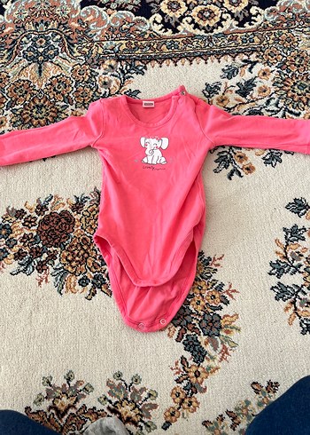 3 Ay Beden pembe Renk Uzun Kollu Bebek Body Seti - Pembe ve Gri