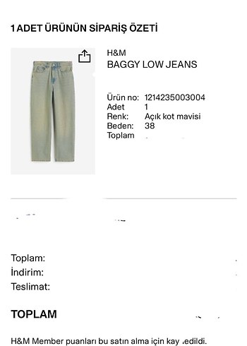 H&M Baggy Düşük Bel Jean
