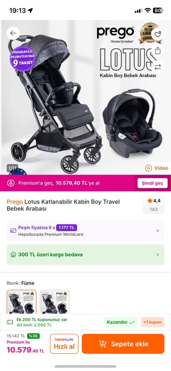Prego Lotus Katlanabilir Kabin Boy Bebek Arabası Gri - Görsel 2