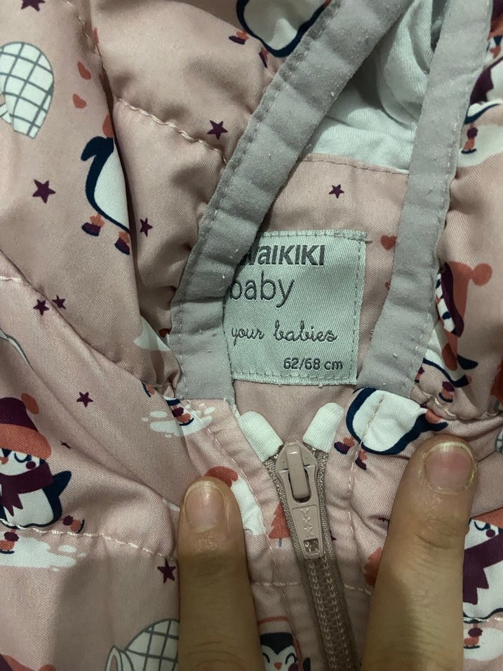 Kapüşonlu Pembe Baskılı Bebek Tulumu - Görsel 2