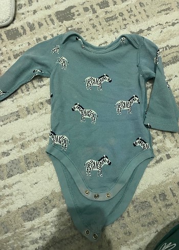 Sarı ve mavi 2adet  Uzun Kollu Zebra Desenli Bebek Body - Görsel 2