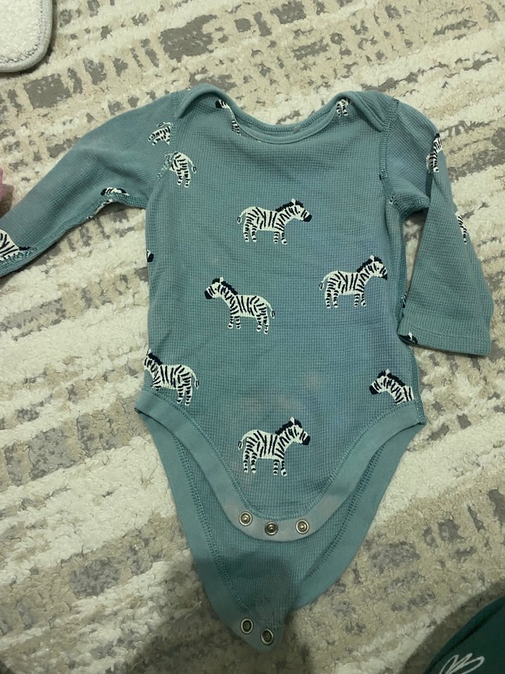 Sarı ve mavi 2adet  Uzun Kollu Zebra Desenli Bebek Body - Görsel 2