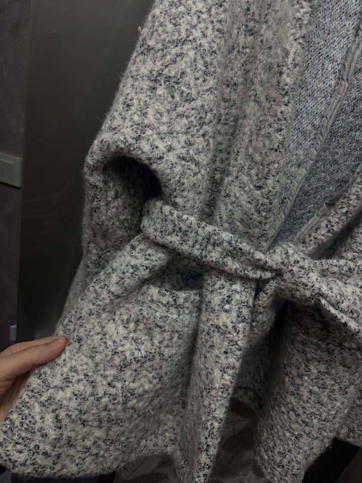 Gri Örgü Kadın Midi Kaban - Görsel 4